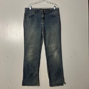 Eddie Bauer Stretch Distressed Straight Fit Slit Leg Denim Jeans Womens 10